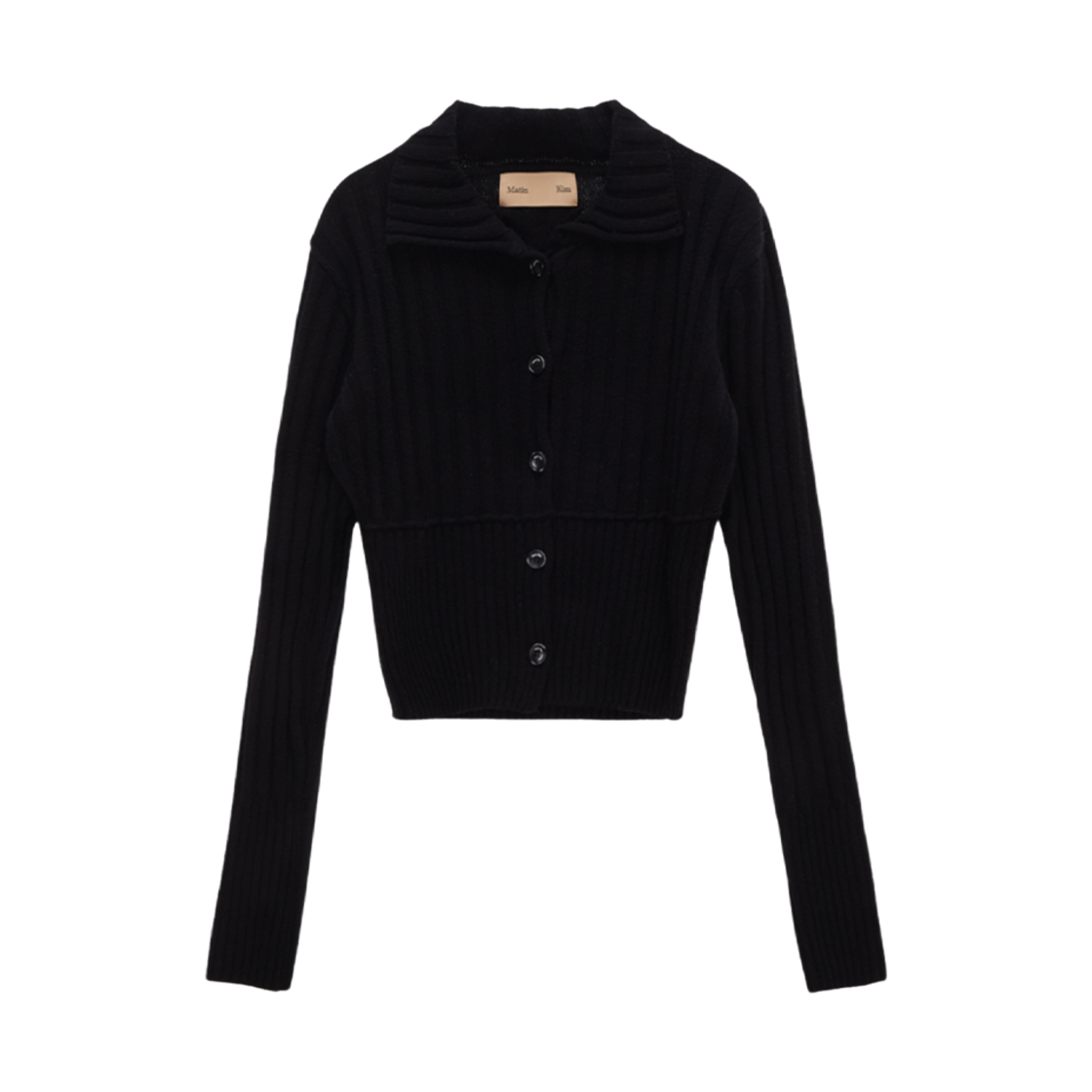 (W) 마뗑킴 세미 크롭 니트 가디건 블랙((W) Matin Kim Semi Crop Knit Cardigan Black) - 1