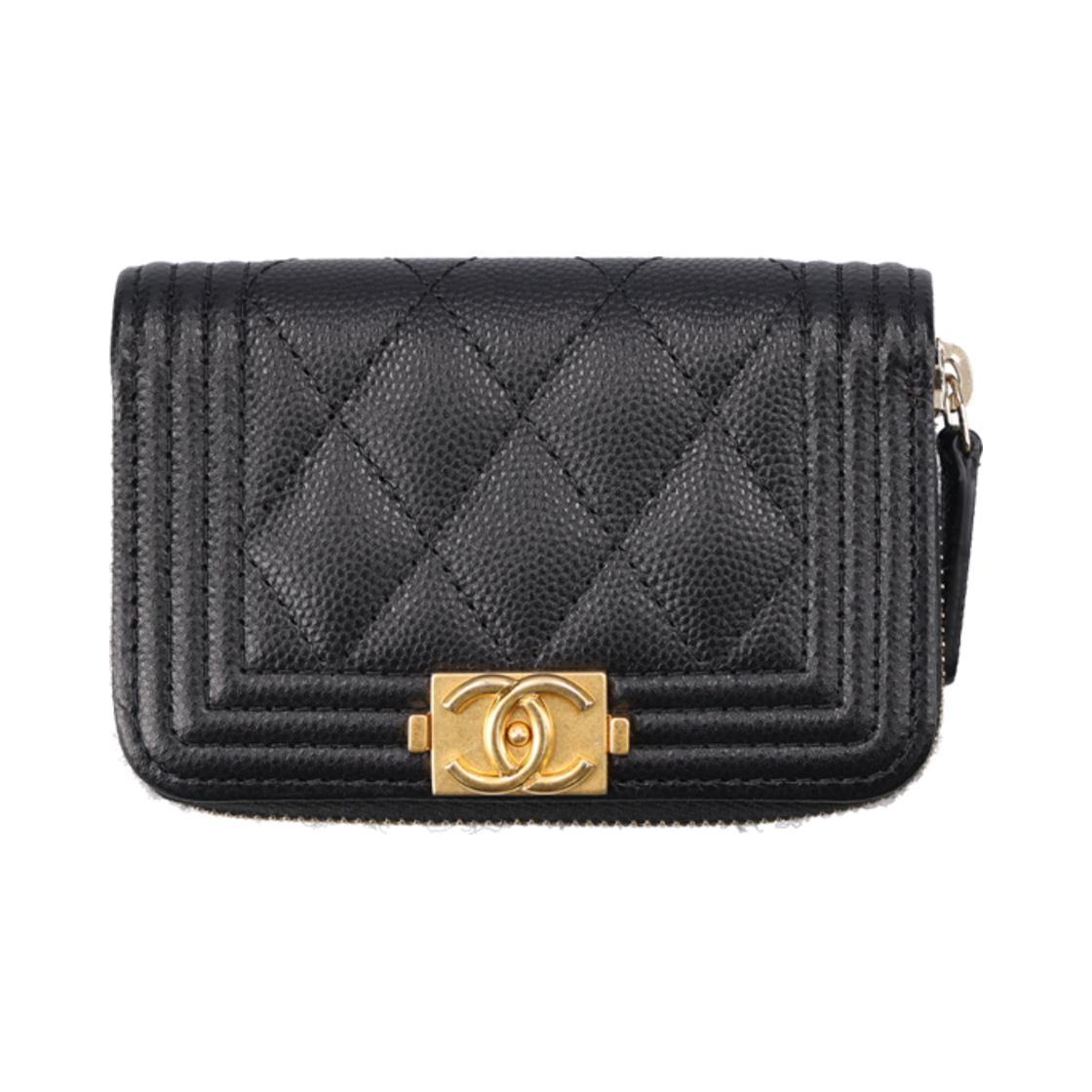 샤넬 A80602 보이 지퍼 동전 지갑 그레인드 카프스킨 블랙(Chanel Boy Chanel Zipped Coin Purse Grained Calfskin Black)