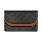 Celine Wallet on Strap in Triomphe Canvas and Smooth Lambskin Tan
