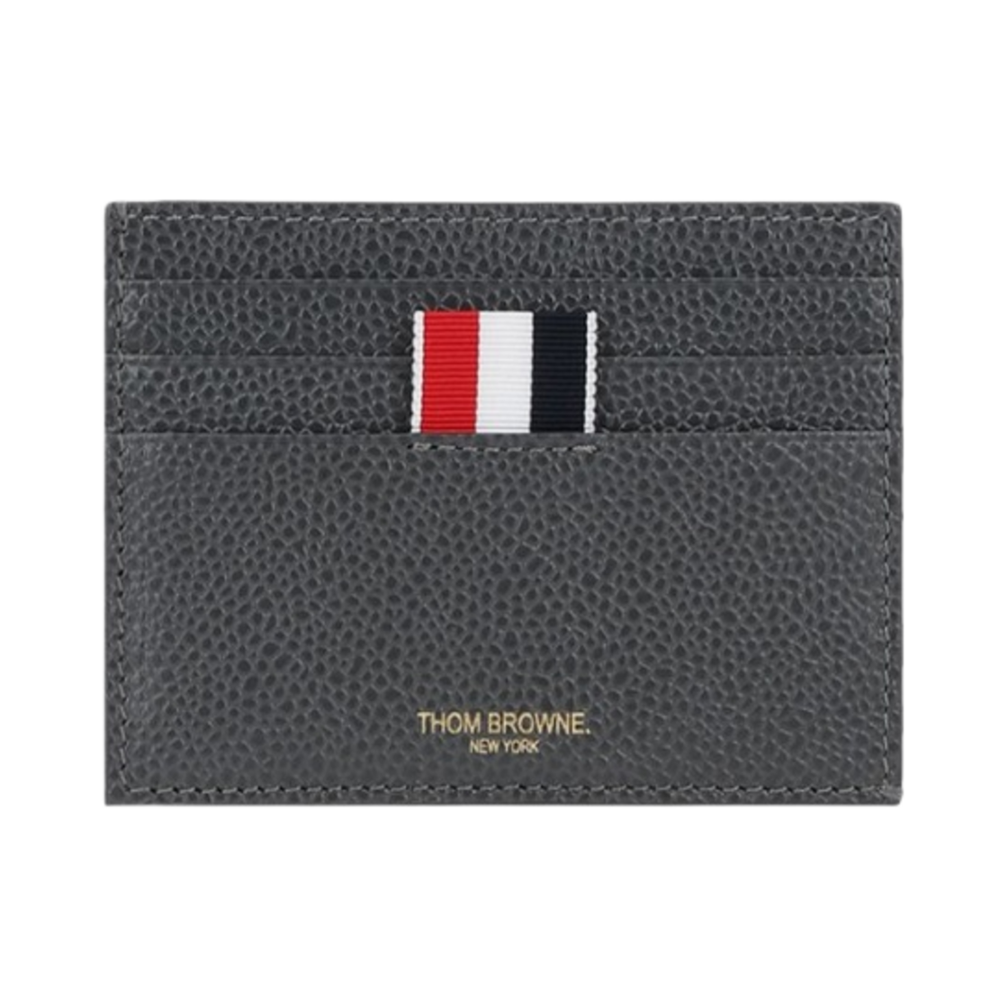 MAW031L-00198-025 Thom Browne Pebble Grain Leather Stripe Note Compartment Card Holder Dark Grey