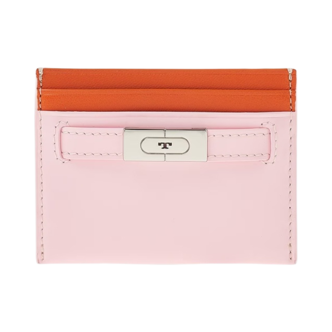 145733-600 Tory Burch Polished Leaher T Card Case Plie Pink