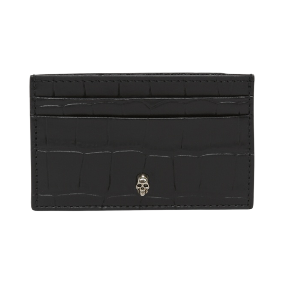 649212DZTIY1000 Alexander McQueen Embossed Croc Card Holder Black