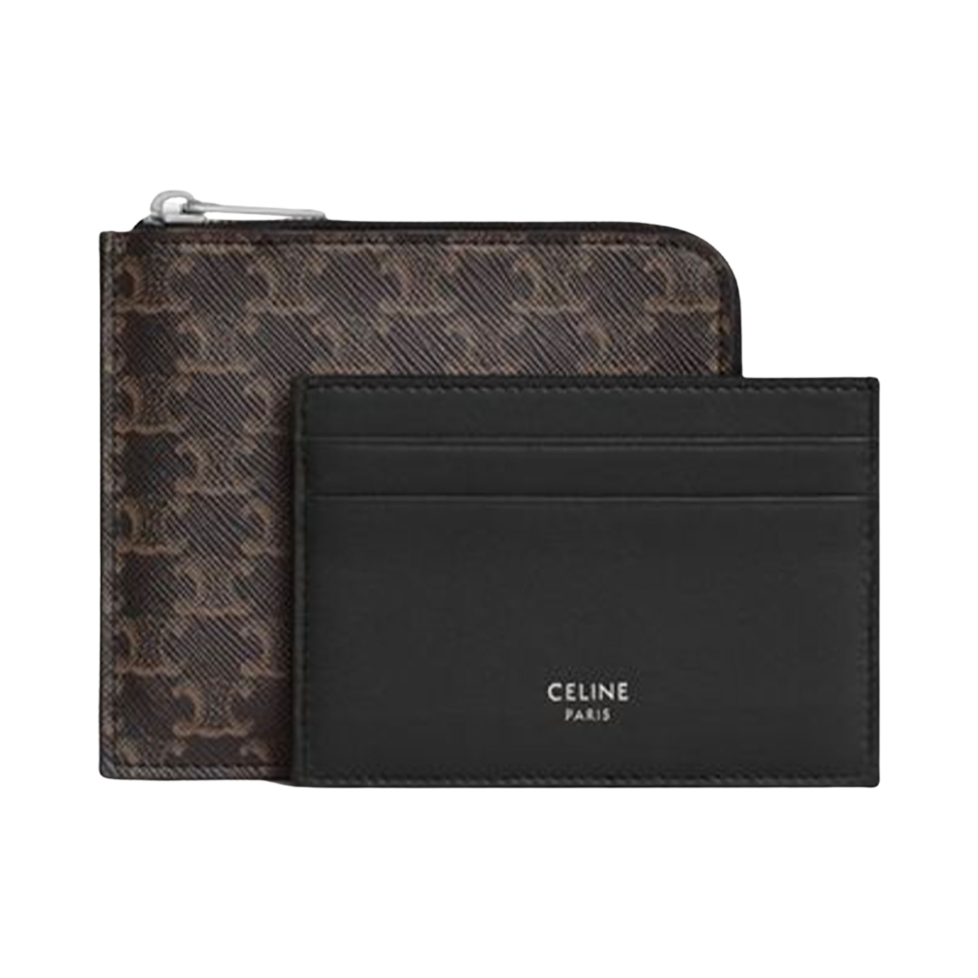 셀린느 트리옹프 캔버스 카프스킨 리무버블 카드 홀더 지퍼 퍼스 블랙(Celine Zipped Purse with Removable Card Holder in Triomphe Canvas & Calfskin Black) - 1