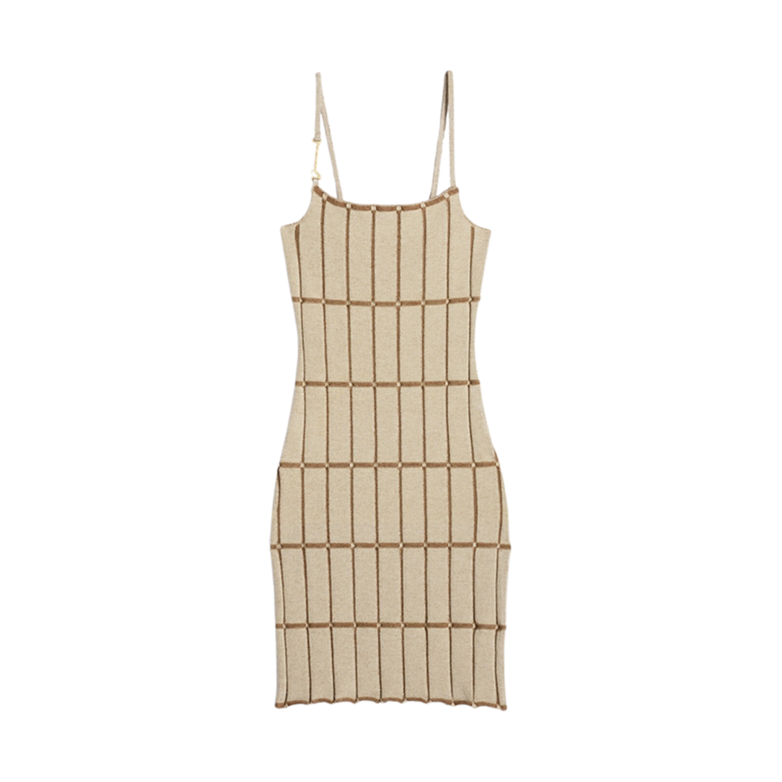 (W) 자크뮈스 라 로브 마이유 마라 체크 니트 미니 드레스 베이지((W) Jacquemus La Robe Maille Malha Checked Knit Mini Dress Beige) - 1