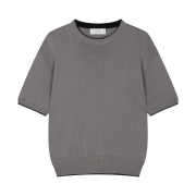 Waviness Drift Round-Neck Half Knit Grey Black