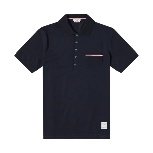 Thom Browne RWB Pocket Trim Pique Polo Shirt Navy