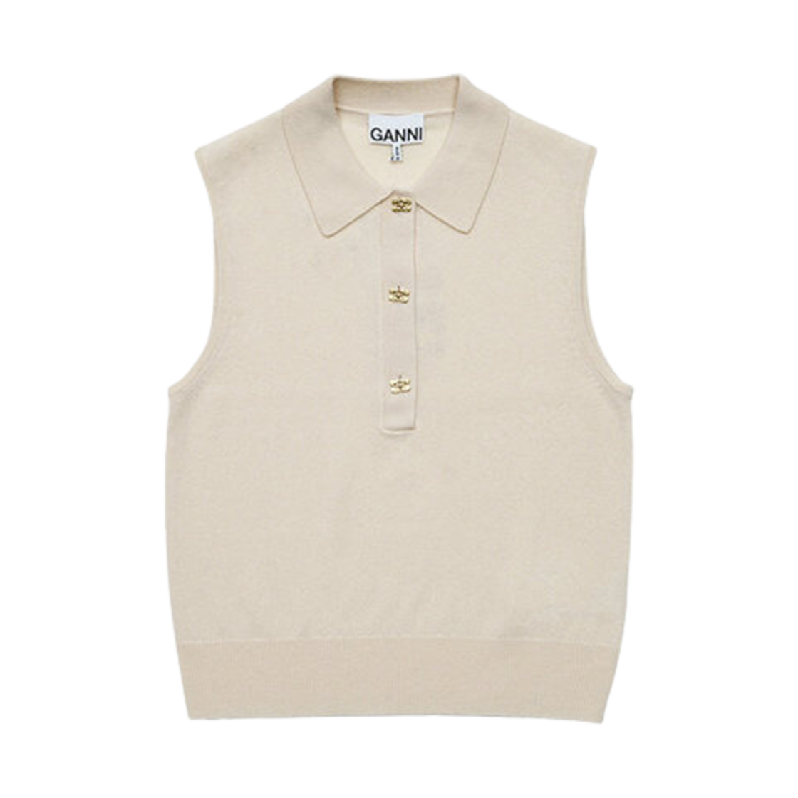 K2131-354 (W) Ganni Cashmere Mix Sleeveless Polo Alabaster Gleam