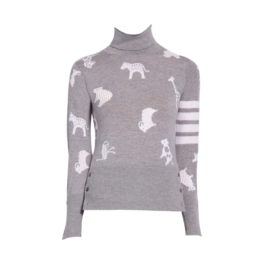 (W) 톰브라운 파인 메리노 울 애니멀 아이콘 터틀넥 사선 풀오버 라이트 그레이((W) Thom Browne Fine Merino Wool Animal Icon Turtleneck 4-Bar Pullover Light Grey) - 1