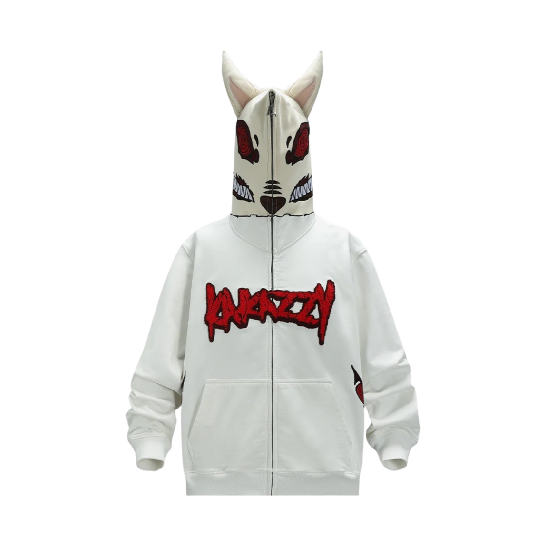 - Kakazzy Full Zip Hoodie Chainsaw Man Fox Devil White