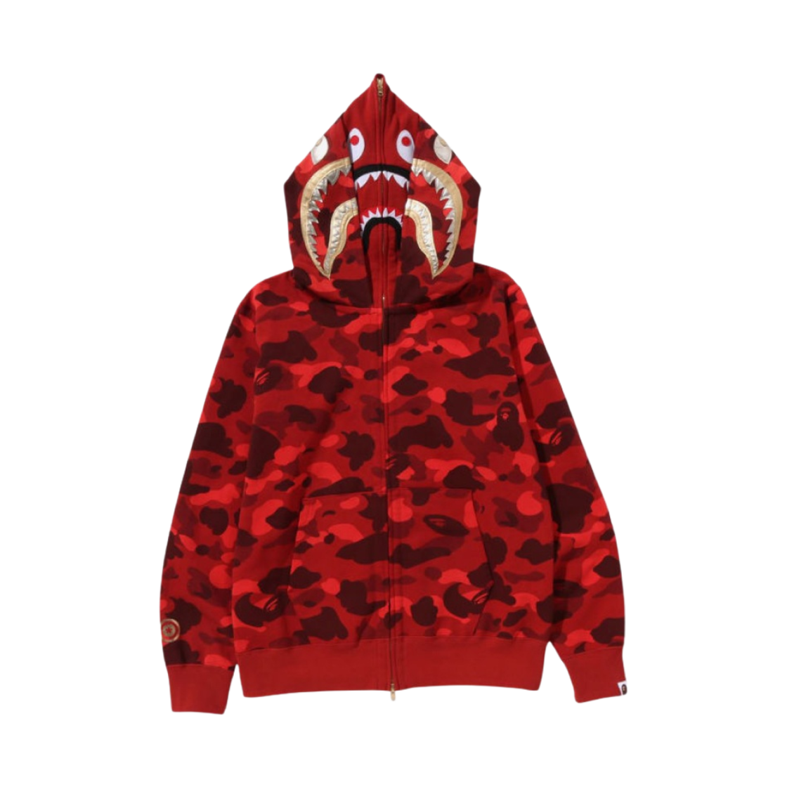 베이프 컬러 카모 더블 샤크 풀 집 후드 브라이트 레드