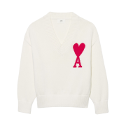 AMI De Coeur Oversize V-Neck Sweater White Red