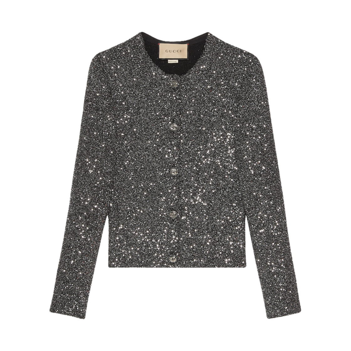 (W) 구찌 비스코스 니트 가디건 시퀸 블랙 실버((W) Gucci Viscose Knit Cardigan with Sequins Black Silver) - 1