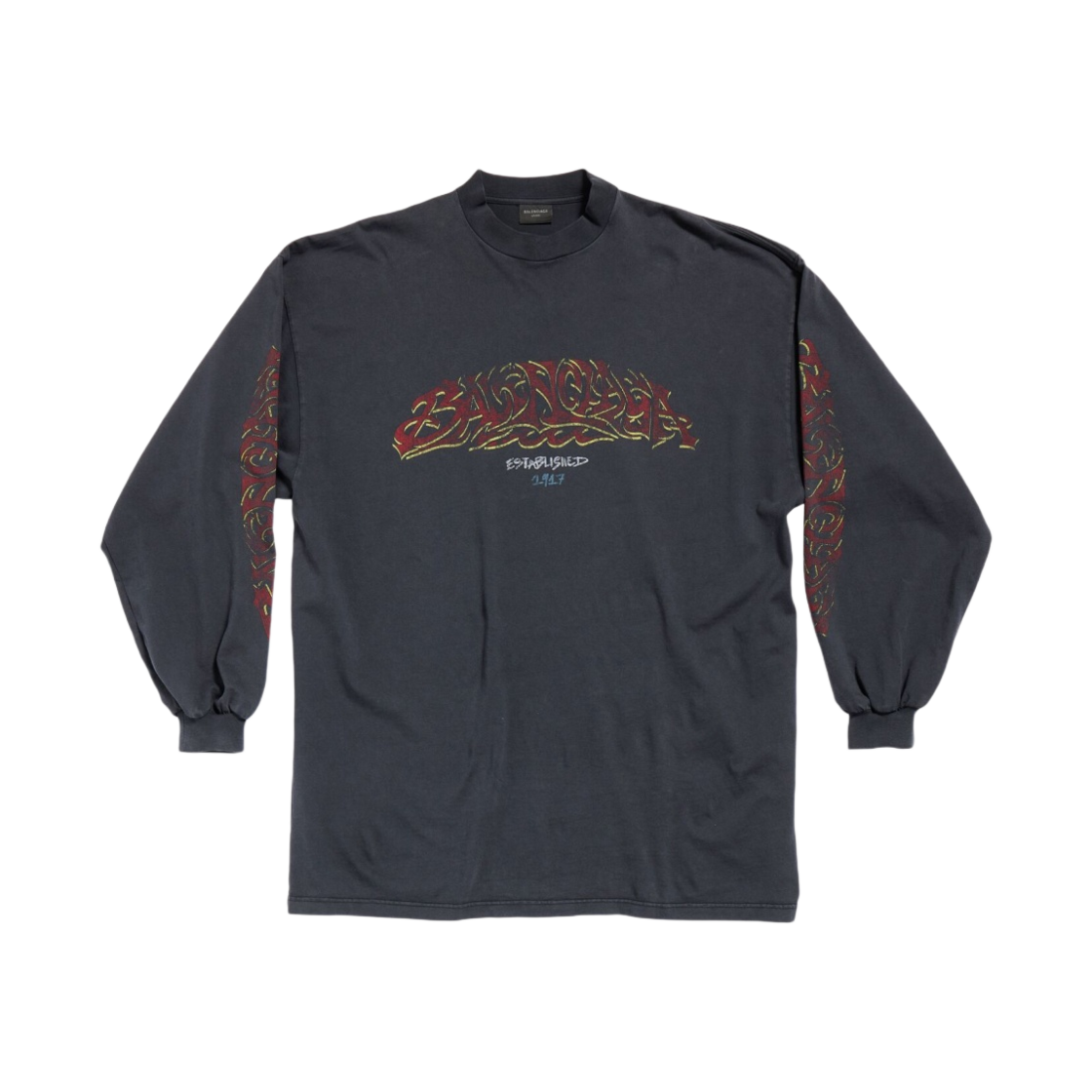 발렌시아가 오프쇼어 롱 슬리브 오버사이즈 티셔츠 블랙 페이디드(Balenciaga Offshore Long Sleeve Oversized T-Shirt Black Faded) - 1