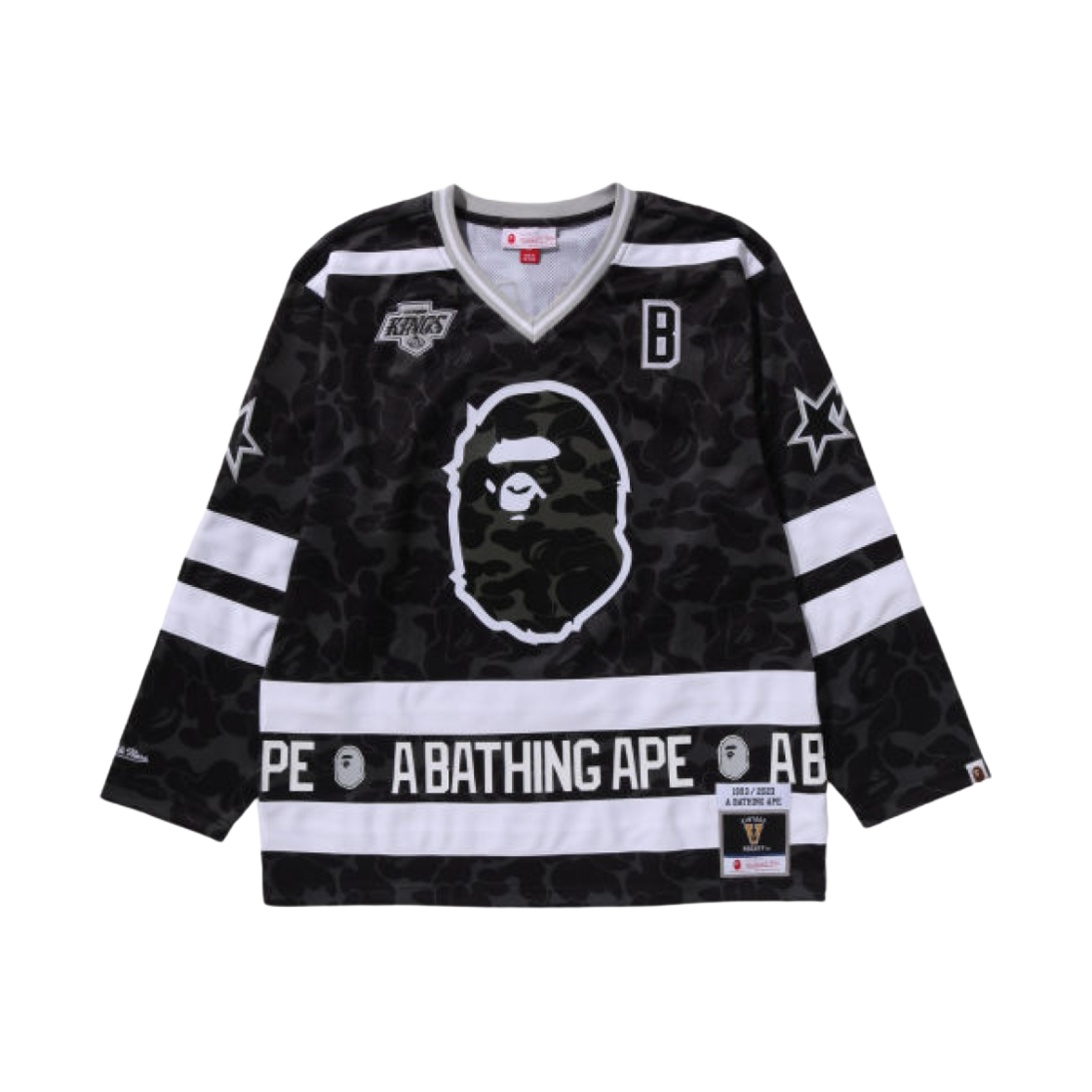 베이프 x 미첼앤네스 NHL 로스앤젤레스 킹스 메쉬 하키 저지 롱슬리브 티셔츠 블랙