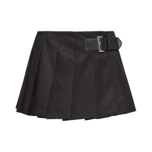 (W) Prada Pleated Re-Nylon Miniskirt Black