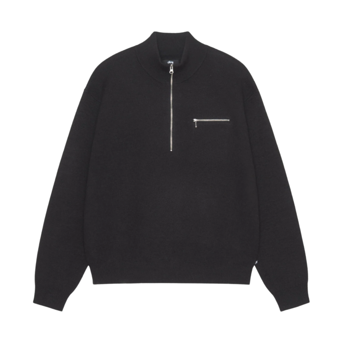 117219 Stussy Half Zip Mock Neck Sweater Black