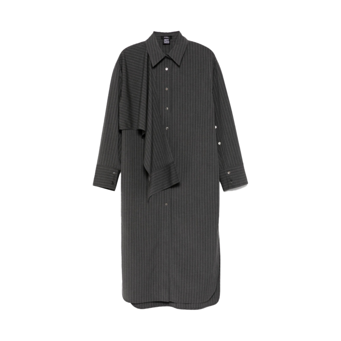고엔제이 낫 디테일드 핀 스트라입트 드레스 챠콜(GOEN.J Knot Detailed Pin-Striped Dress Charcoal)