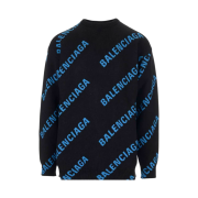 Balenciaga Allover Logo Crewneck Knit Black Blue