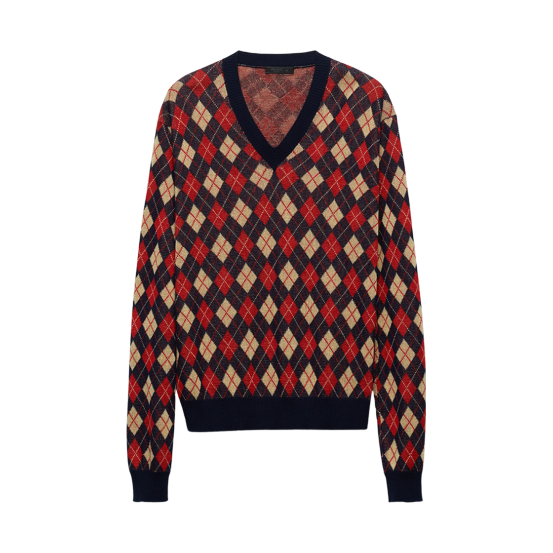 프라다 아가일 코튼 스웨터 블루