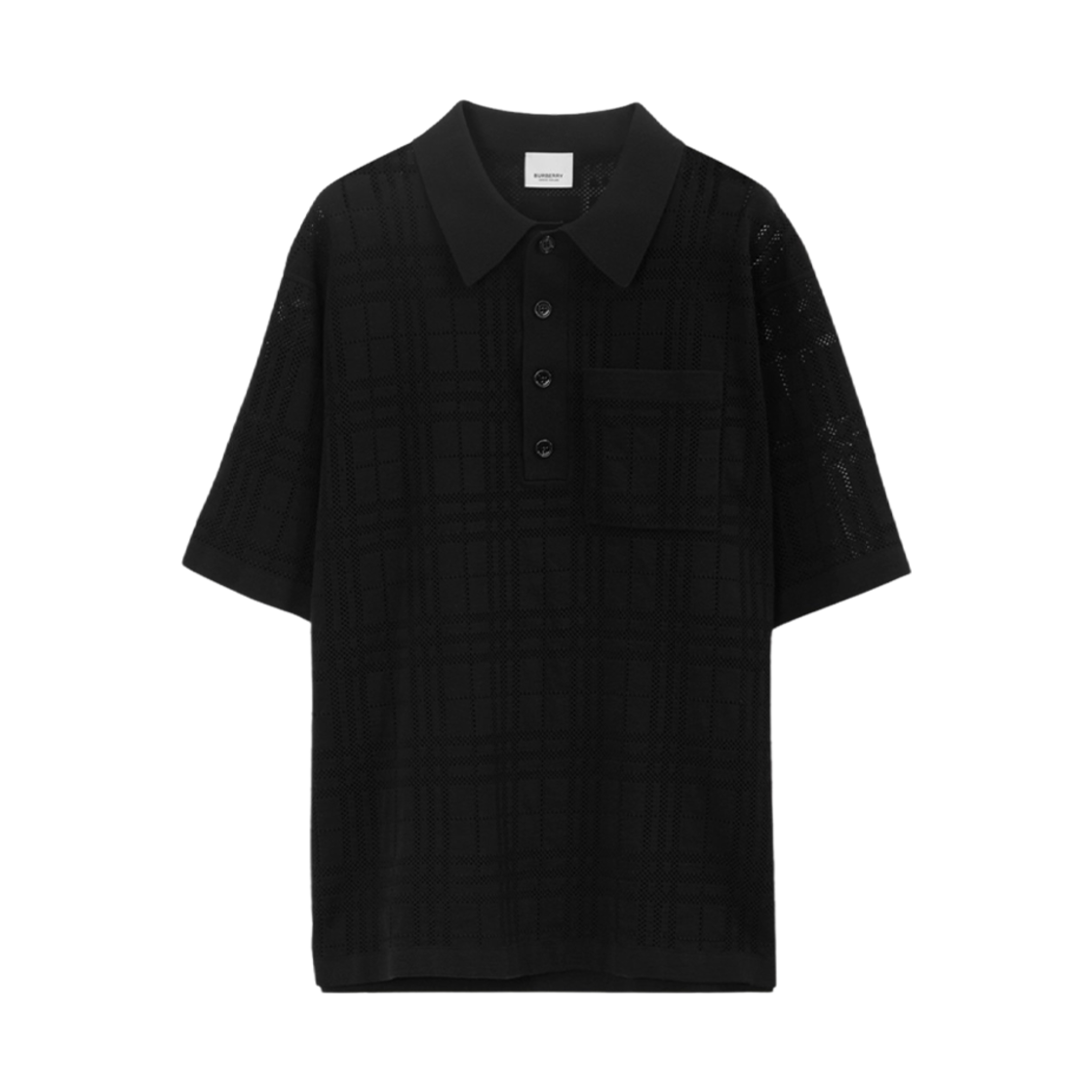 버버리 체크 테크니컬 코튼 오버사이즈 폴로 셔츠 블랙(Burberry Check Technical Cotton Oversized Polo Shirt Black) - 1