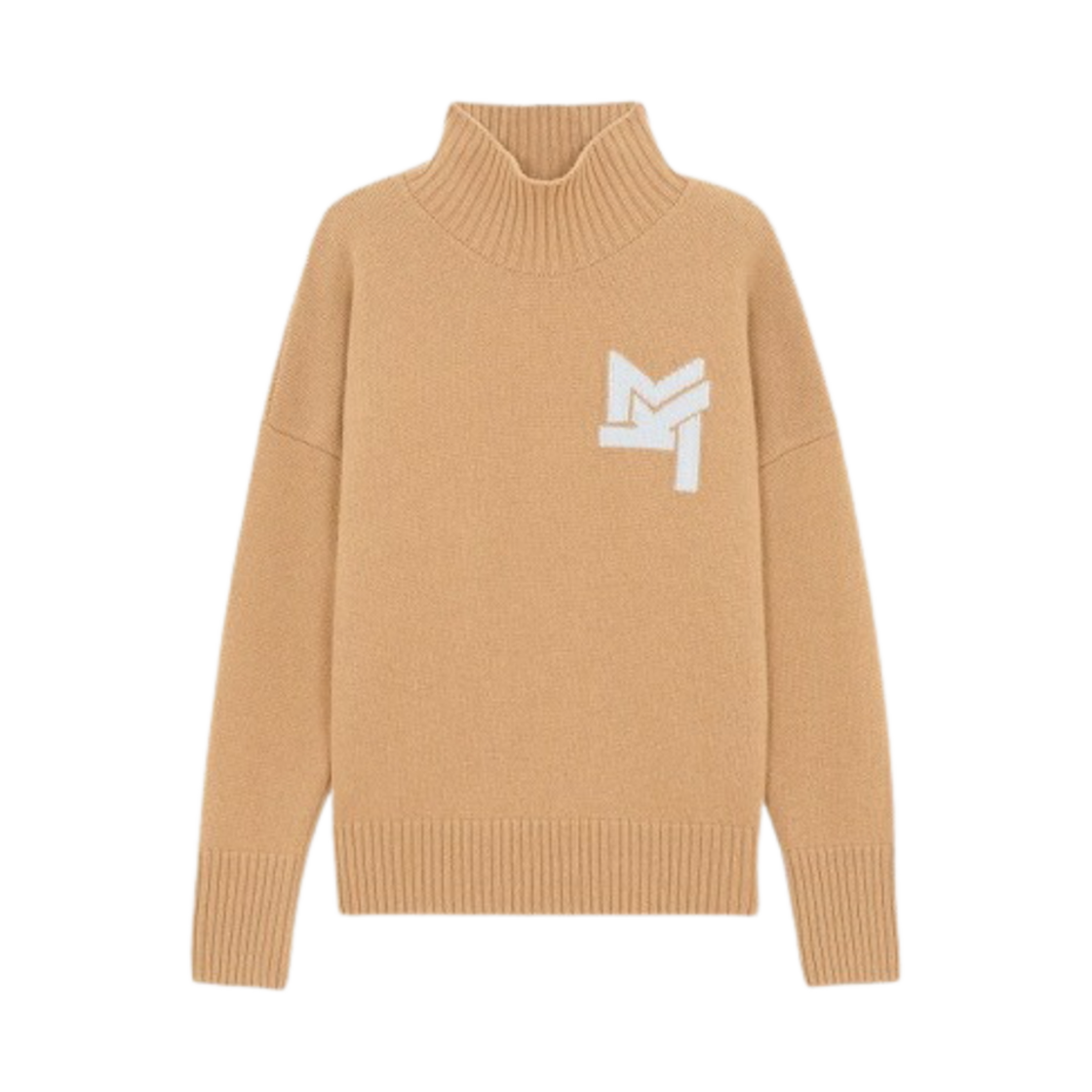 HU00539KT1084-P221 Maison Kitsune Jacquard Oversized High Neck Pullover Knit Beige