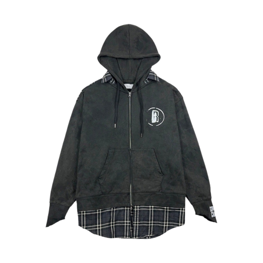 23-O005_BLACK Resurrection13 Recycle Shirt Mixed Hood Zipup Black