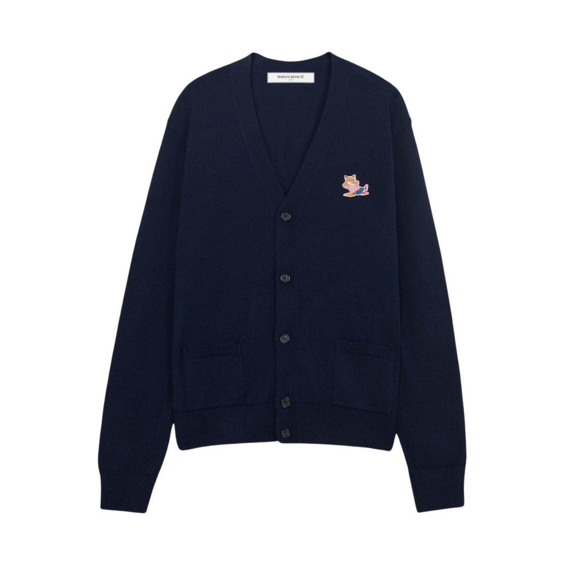 메종 키츠네 프렌치 드레스드 폭스 패치 클래식 브이넥 가디건 네이비(Maison Kitsune Frenchie Dressed Fox Patch Classic V-Neck Cardigan Navy) - 1