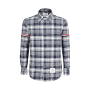 Thom Browne Hairline Madras Check Stripe Armband Straight Fit Shirt Navy