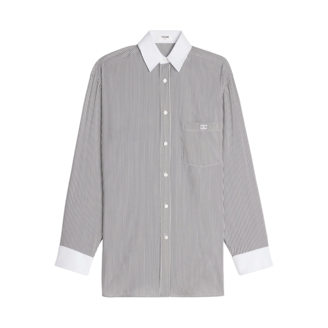 (W) 셀린느 스트라이프 실크 오버사이즈 셔츠 화이트 블랙((W) Celine Oversized Shirt in Striped Silk White Black) - 1