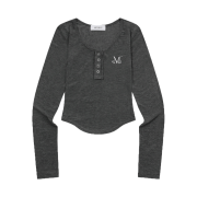 MUCENT Haring Signature Logo Snap Button U Neck T Charcoal