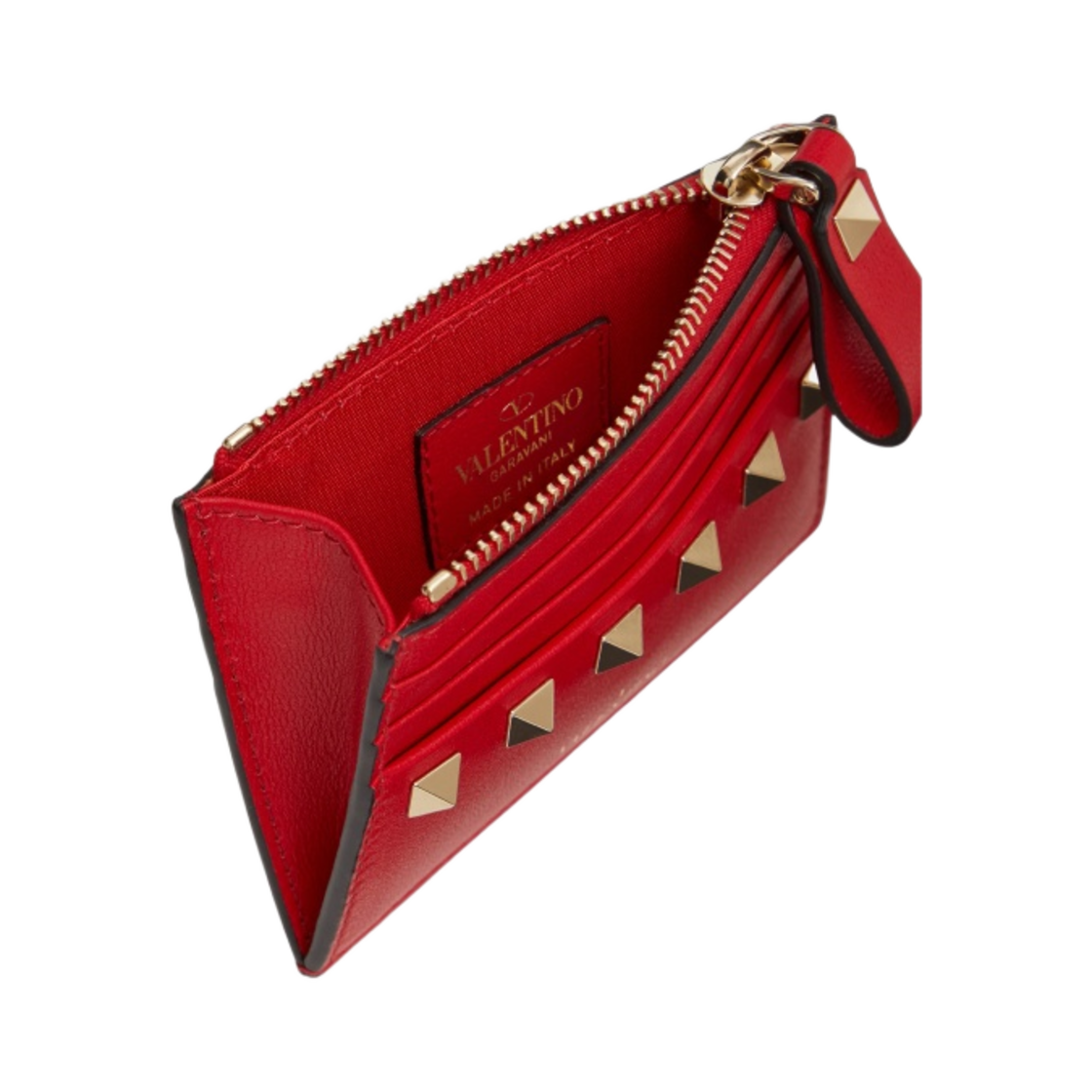 발렌티노 락스터드 카프스킨 지퍼 카드 홀더 루즈 퓌르(Valentino Rockstud Calfskin Card Holder with Zip Rouge Pur) - 3