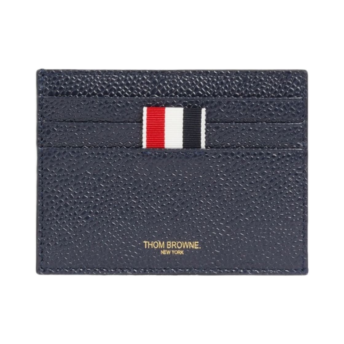 MAW220A-00198-415 Thom Browne Pebble Calfskin 4-Bar Applique Note Card Holder Navy Blue
