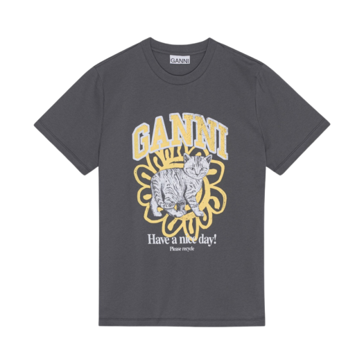 (W) Ganni Relaxed Cat T-Shirt Volcanic Ash