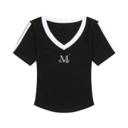MUCENT Binding Track Line Half Sleeve T Black