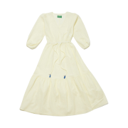 Green Butter Women Seersucke Pearl Tassel Long One-Piece Light Yellow