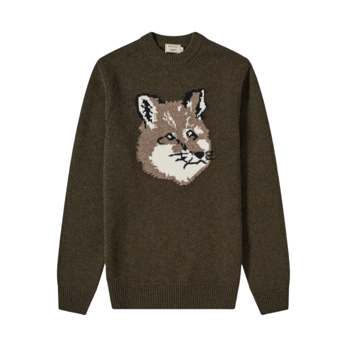 메종 키츠네 폭스 헤드 풀오버 니트 라이트 카키