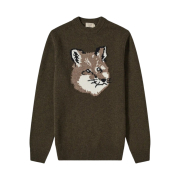 Maison Kitsune Fox Head Pullover Knit Light Khaki
