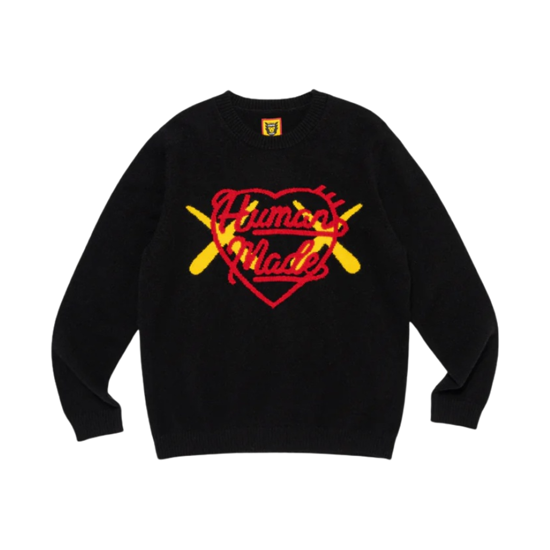 (키즈) 휴먼 메이드 x 카우스 니트 스웨터 블랙((Kids) Human Made x Kaws Knit Sweater Kids Black) - 1