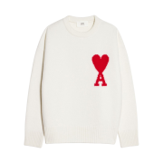 AMI de Coeur Oversize Intarsia Sweater Off White Red
