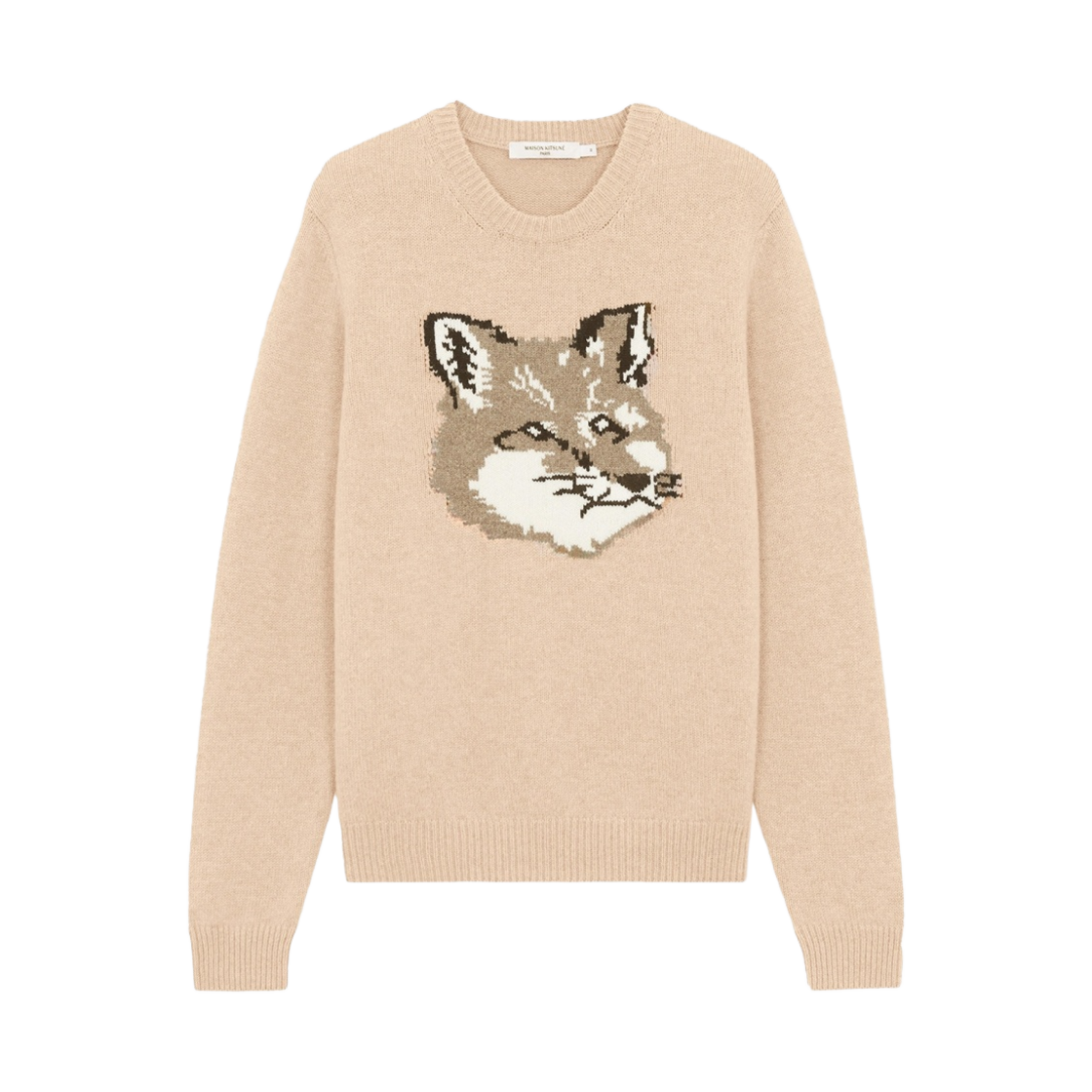 (W) 메종 키츠네 빅 폭스 헤드 풀오버 니트 베이지((W) Maison Kitsune Big Fox Head Pullover Knit Beige)