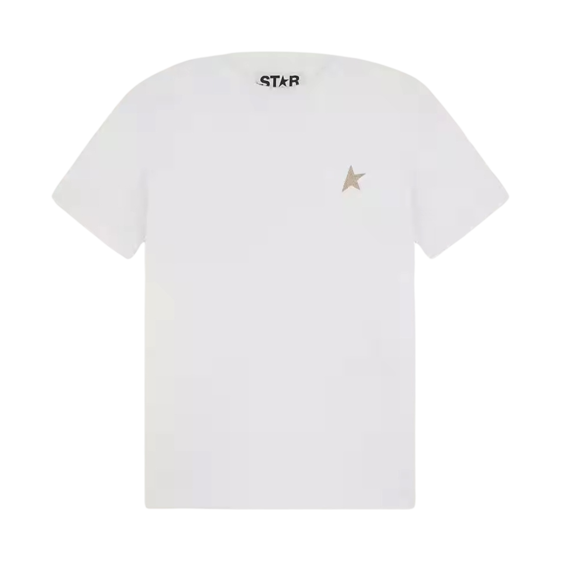 (W) 골든구스 스타 컬렉션 골드 글리터 스타 티셔츠 화이트((W) Golden Goose Star Collection T-Shirt with Star in Gold Glitter White)