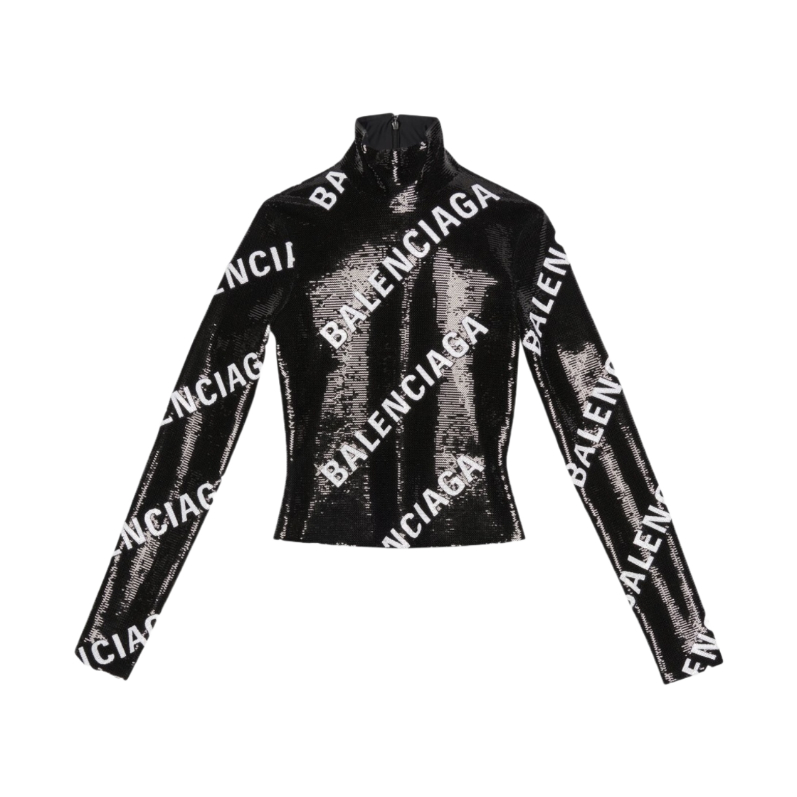 (W) 발렌시아가 올오버 로고 자수 롱 슬리브 탑 블랙((W) Balenciaga Allover Logo Embroidered Long Sleeve Top Black) - 1