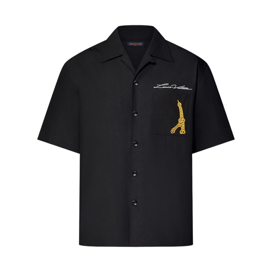 루이비통 오픈 칼라 숏슬리브 코튼 셔츠 블랙