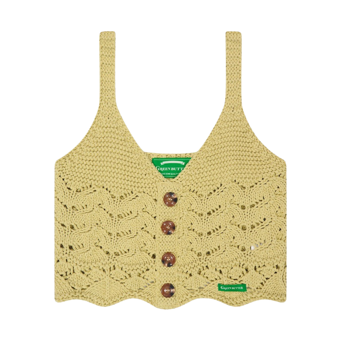 그린 버터 우먼 라탄 버튼 슬리브리스 니트 올리브