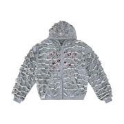 Project G/R Reversible Laser Cut Zip Hoodie Melange Grey