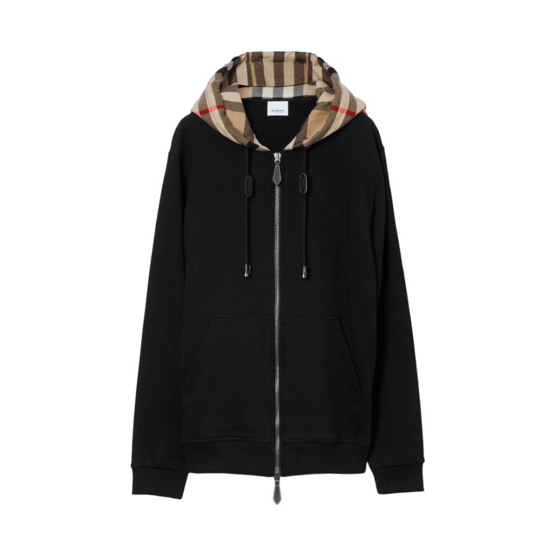 버버리 체크 후드 코튼 지퍼 후드 블랙 아카이브 베이지(Burberry Check Hood Cotton Zip Hoodie Black Archive Beige)
