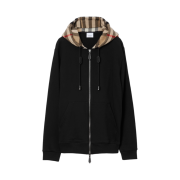 Burberry Check Hood Cotton Zip Hoodie Black Archive Beige