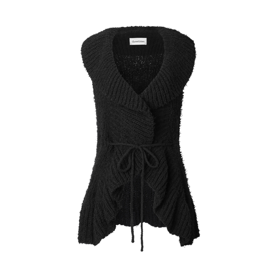 (W) 쓰리타임즈 러플 니트 베스트 블랙((W) Threetimes Ruffle Knit Vest Black)