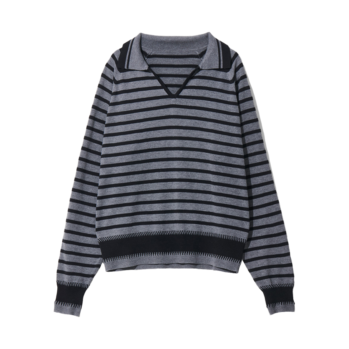오가프 스트라이프 카라 니트 차콜(Ogarp Stripe Collar Knit Charcoal)