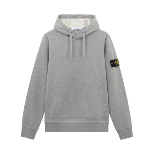 Stone Island 6100045 Organic Cotton Fleece Sweatshirt with Drawstring Hood and Pockets Dust Grey Melange - 25SS